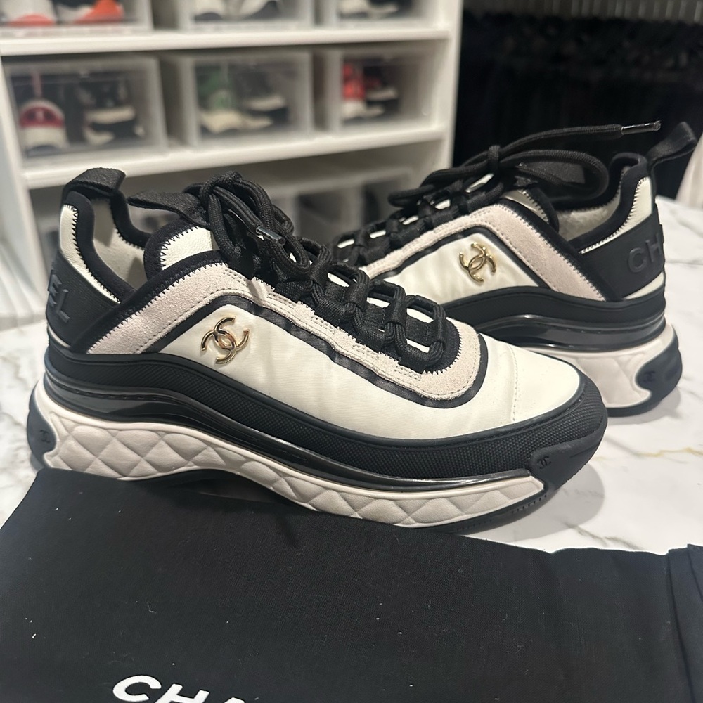 CHANEL Black and Cream Athletic Sneakers